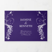  witte zwevende zilveren zwemmen op donkere Paarse Drieluik Uitnodiging (Cover)