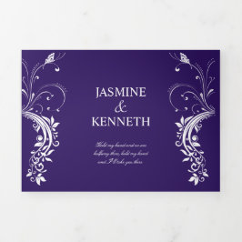  witte zwevende zilveren zwemmen op donkere Paarse Drieluik Uitnodiging