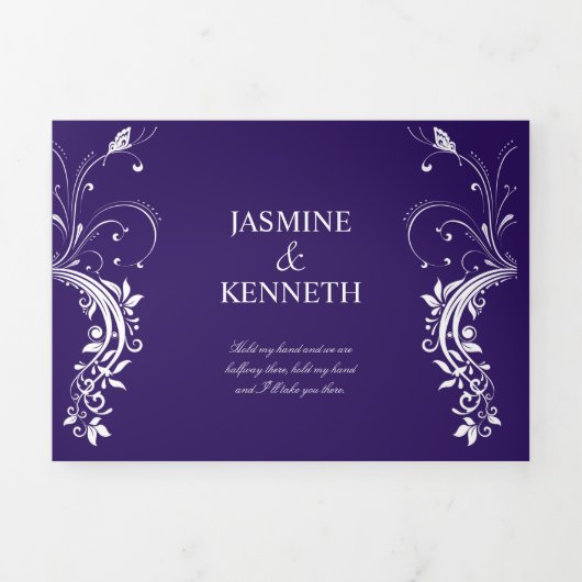  witte zwevende zilveren zwemmen op donkere Paarse Drieluik Uitnodiging (Cover)