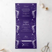  witte zwevende zilveren zwemmen op donkere Paarse Drieluik Uitnodiging (Binnen)