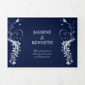  witte zwevende zilveren zwemmen op een marinevlek drieluik uitnodiging (Cover)