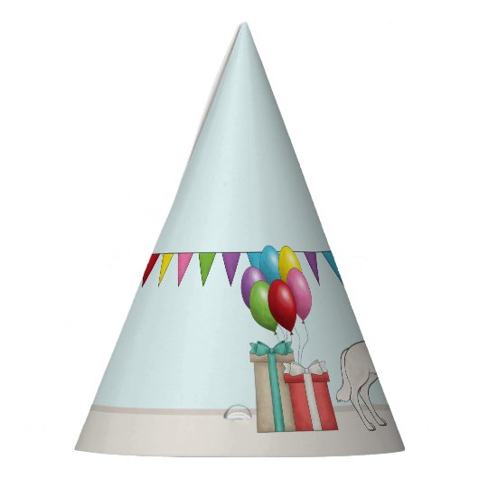 Witte Zwitserse Duitse herder hond kleurrijke verj Feesthoedjes (Links)