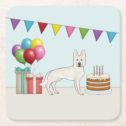 Witte Zwitserse Duitse herder hond kleurrijke verj Kartonnen Onderzetters (Voorkant)