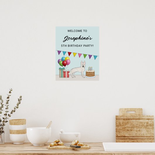 Witte Zwitserse Duitse Herder Hond Verjaardag Welk Poster (Keuken)