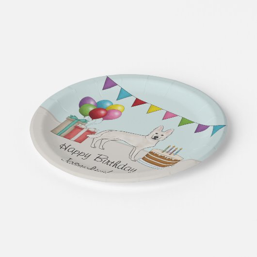 Witte Zwitserse herder cartoon hond kleurrijke ver Papieren Bordje (Gekanteld)