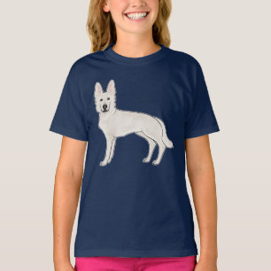 Witte Zwitserse herder Duitse herder cartoon hond T-shirt