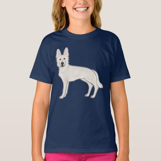 Witte Zwitserse herder Duitse herder cartoon hond T-shirt (Voorkant)