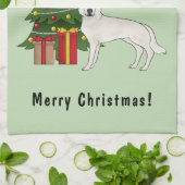 Witte Zwitserse Herder GSD Groene Kerstboom Theedoek (Gevouwen)