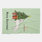 Witte Zwitserse Herder GSD Groene Kerstboom Theedoek (Horizontaal)