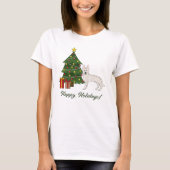Witte Zwitserse Herder GSD Hond Groene Kerstboom T-shirt (Voorkant)
