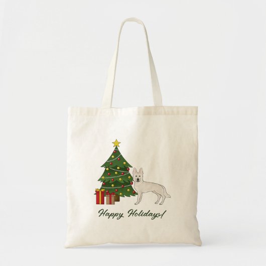 Witte Zwitserse Herder GSD Hond Groene Kerstboom Tote Bag (Voorkant)