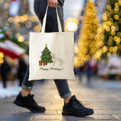 Witte Zwitserse Herder GSD Hond Groene Kerstboom Tote Bag