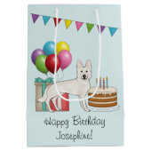 Witte Zwitserse Herder GSD Kleurrijke Gelukkige Ve Medium Cadeauzakje (Achterkant)