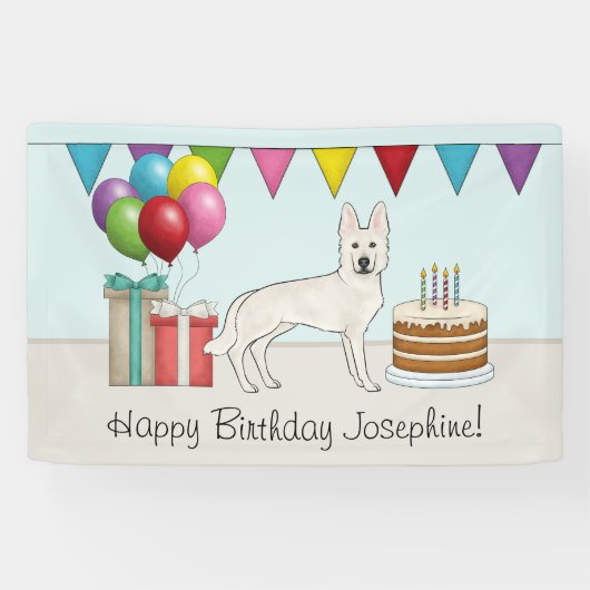 Witte Zwitserse Herder GSD Kleurrijke Gelukkige Ve Spandoek (Horizontaal)