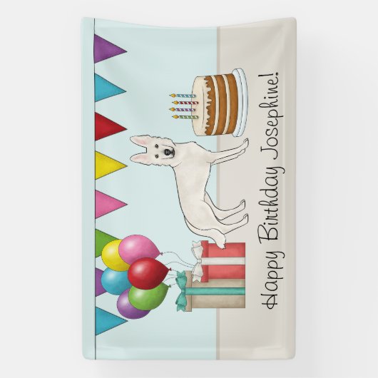 Witte Zwitserse Herder GSD Kleurrijke Gelukkige Ve Spandoek (Verticaal)