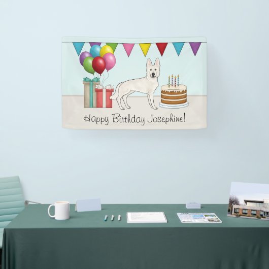 Witte Zwitserse Herder GSD Kleurrijke Gelukkige Ve Spandoek (Beurs)