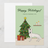 Witte Zwitserse Herder Hond Groene Feestelijke Ker Feestdagenkaart (Voorkant / Achterkant)