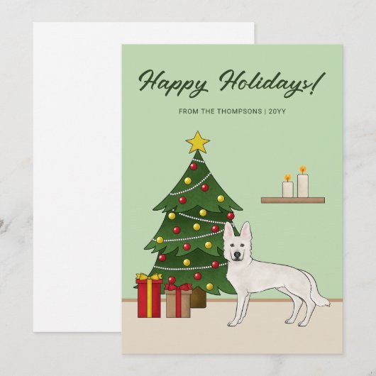 Witte Zwitserse Herder Hond Groene Feestelijke Ker Feestdagenkaart (Voorkant / Achterkant)