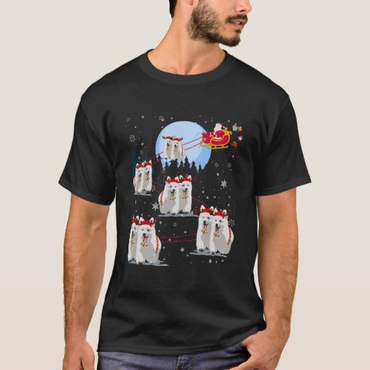 Witte Zwitserse Herder Rendier Santa Onder Moonlig T-shirt (Voorkant)