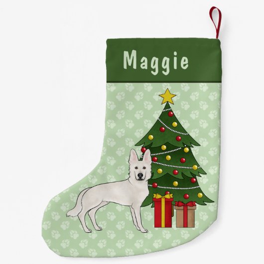 Witte Zwitserse Herder Schattige Hond Groene Kerst Kleine Kerstsok (Achterkant)