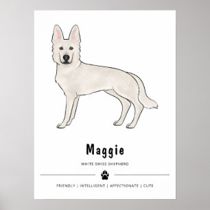 Witte Zwitserse Herder Witte GSD en aangepaste tek Poster