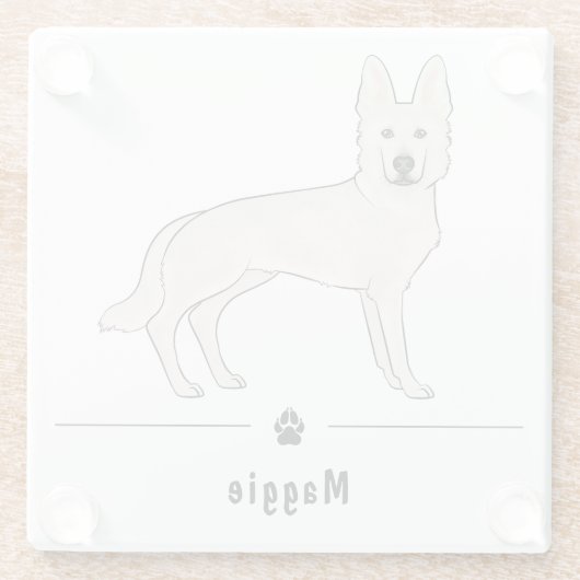 Witte Zwitserse Herder Witte GSD en Paw Aangepaste Glazen Onderzetter (Achterkant)