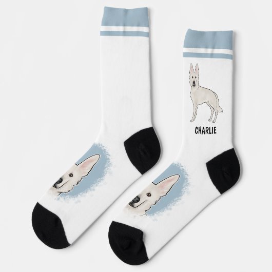 Witte Zwitserse Herder Witte GSD Hond Met Naam Sokken (Links)