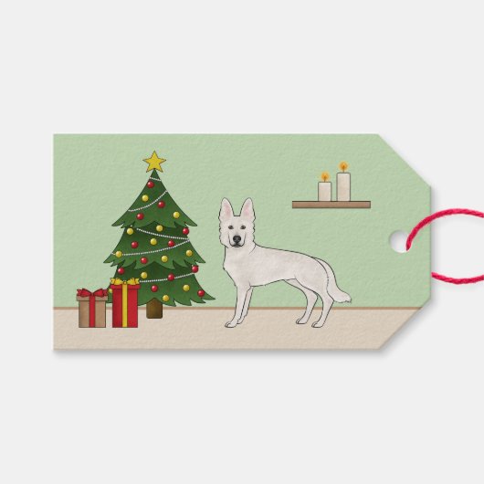 Witte Zwitserse Herder Witte GSD Kerstboom Cadeaulabel (Voorkant (Horizontaal))