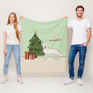 Witte Zwitserse Herder Witte GSD Kerstboom Fleece Deken