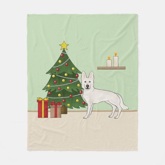 Witte Zwitserse Herder Witte GSD Kerstboom Fleece Deken (Voorkant)