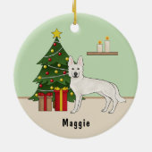 Witte Zwitserse Herder Witte GSD Kerstboom Keramisch Ornament (Achterkant)