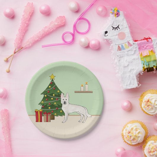 Witte Zwitserse Herder Witte GSD Kerstboom Papieren Bordje (Feest)