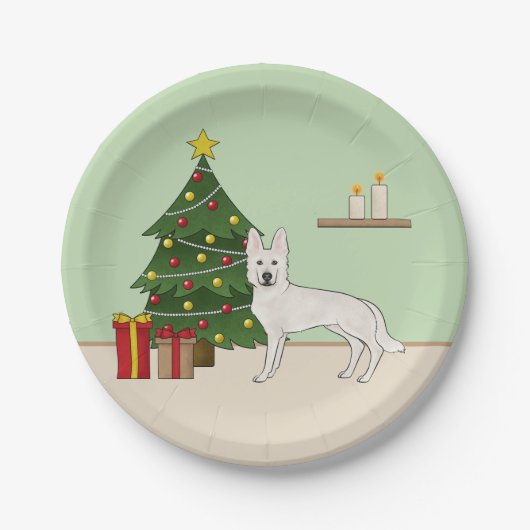 Witte Zwitserse Herder Witte GSD Kerstboom Papieren Bordje (Voorkant)