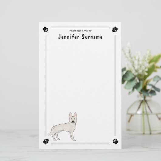 Witte Zwitserse Herder Witte GSD Schattigee Hond m Briefpapier (Staand voorkant)
