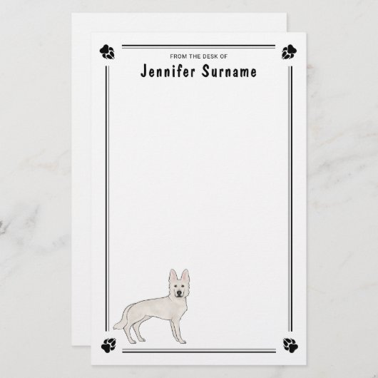 Witte Zwitserse Herder Witte GSD Schattigee Hond m Briefpapier (Voorkant / Achterkant)