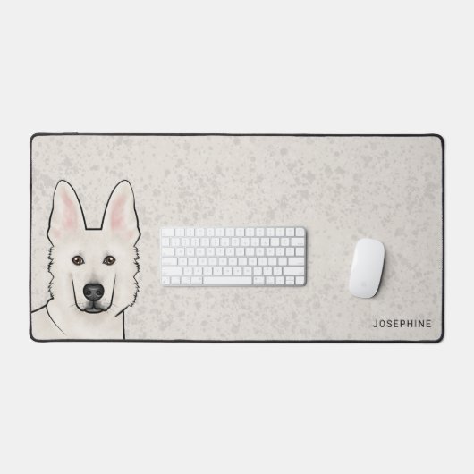 Witte Zwitserse Herder Witte GSD Schattigee Hond m Bureaumat (Keyboard & Muis)