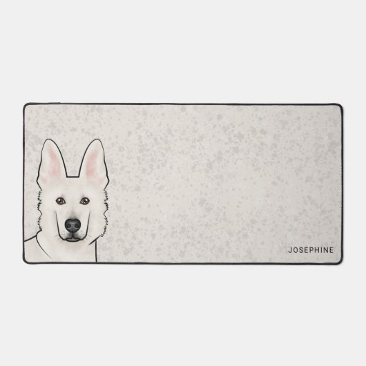 Witte Zwitserse Herder Witte GSD Schattigee Hond m Bureaumat (Voorkant)