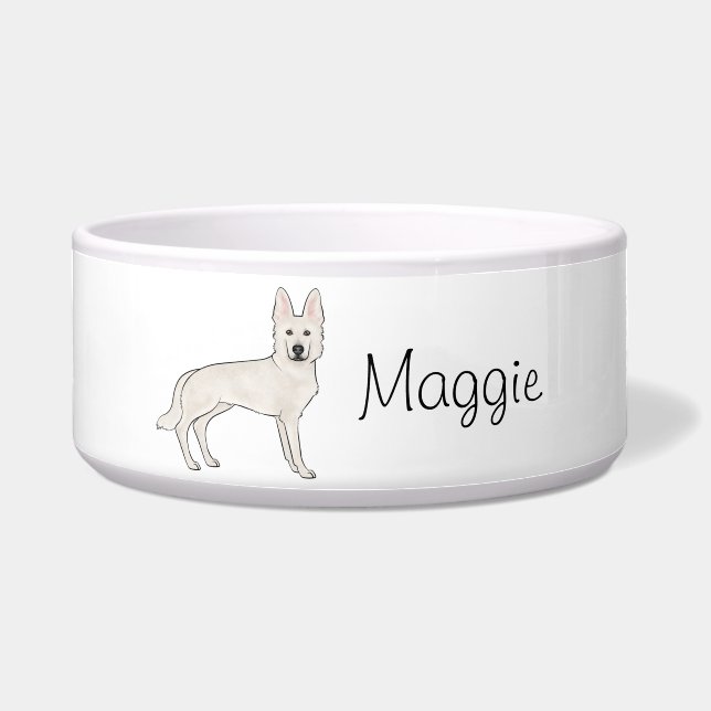 Witte Zwitserse Herder Witte GSD Schattigee Hond m Voerbakje (Voorkant)