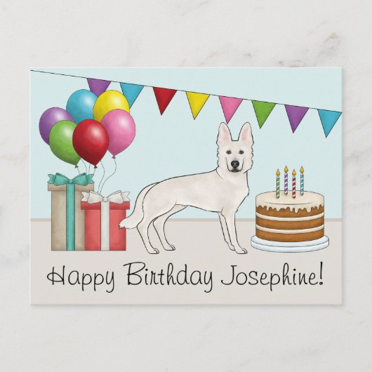 Witte Zwitserse Herdershond GSD Kleurrijke Gelukki Briefkaart (Voorkant)