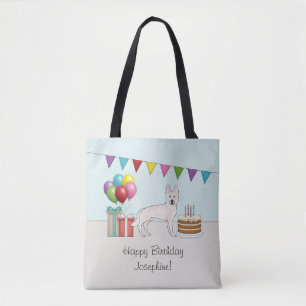 Witte Zwitserse Herdershond GSD Kleurrijke Gelukki Tote Bag