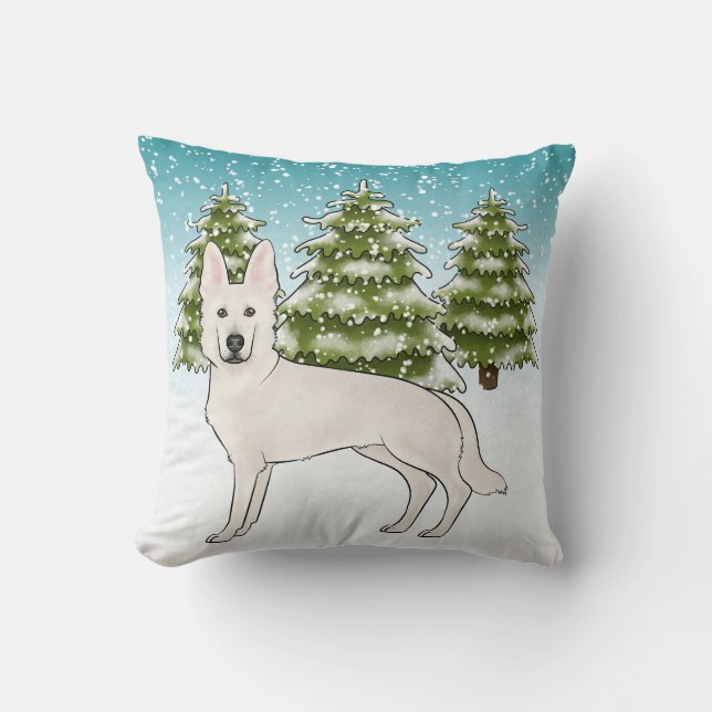 Witte Zwitserse Herdershond Witte GSD-hond Winterb Kussen (Voorkant)