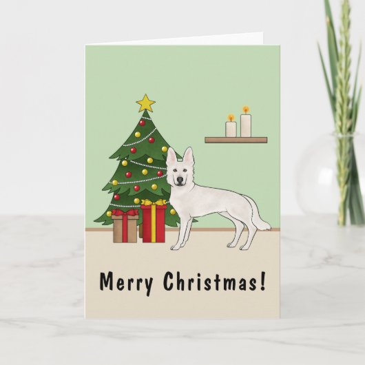 Witte Zwitserse Herdershond Witte GSD Kerstboom Kaart (Voorkant)
