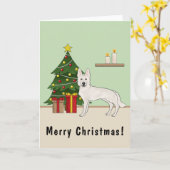 Witte Zwitserse Herdershond Witte GSD Kerstboom Kaart (Gele Bloem)
