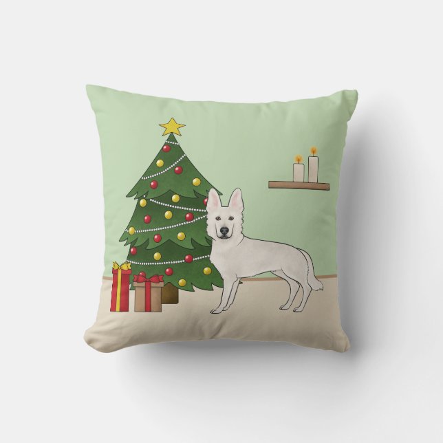 Witte Zwitserse Herdershond Witte GSD Kerstboom Kussen (Voorkant)