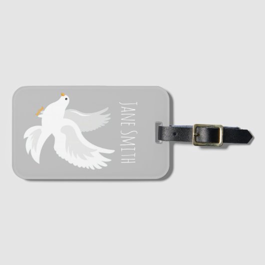 Witteduif op grijs bagagelabel (Voorkant (horizontaal))