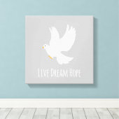 Witteduif op grijs canvas afdruk (Insitu (Houten vloer))