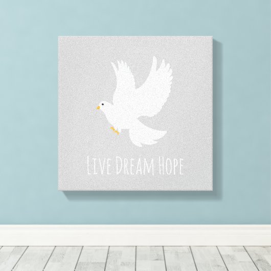 Witteduif op grijs canvas afdruk (Insitu (Houten vloer))