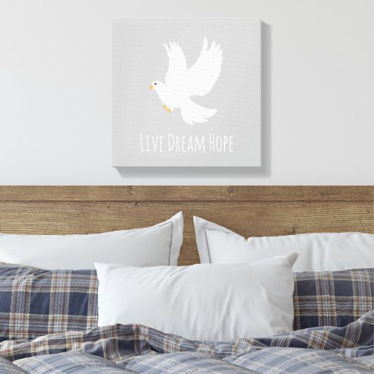 Witteduif op grijs canvas afdruk (Insitu (Slaapkamer))