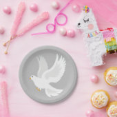 Witteduif op grijs papieren bordje (Feest)