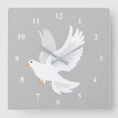 Witteduif op grijs vierkante klok (Voorkant)